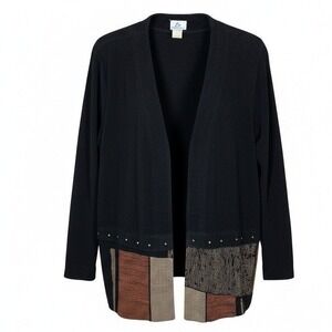 I.C. Collection Connie K Women Cardigan XL Black Patchwork Studded Open Front